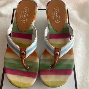 Coach felicite striped wedged platform sandals. Size 7.5. Used. See pics.